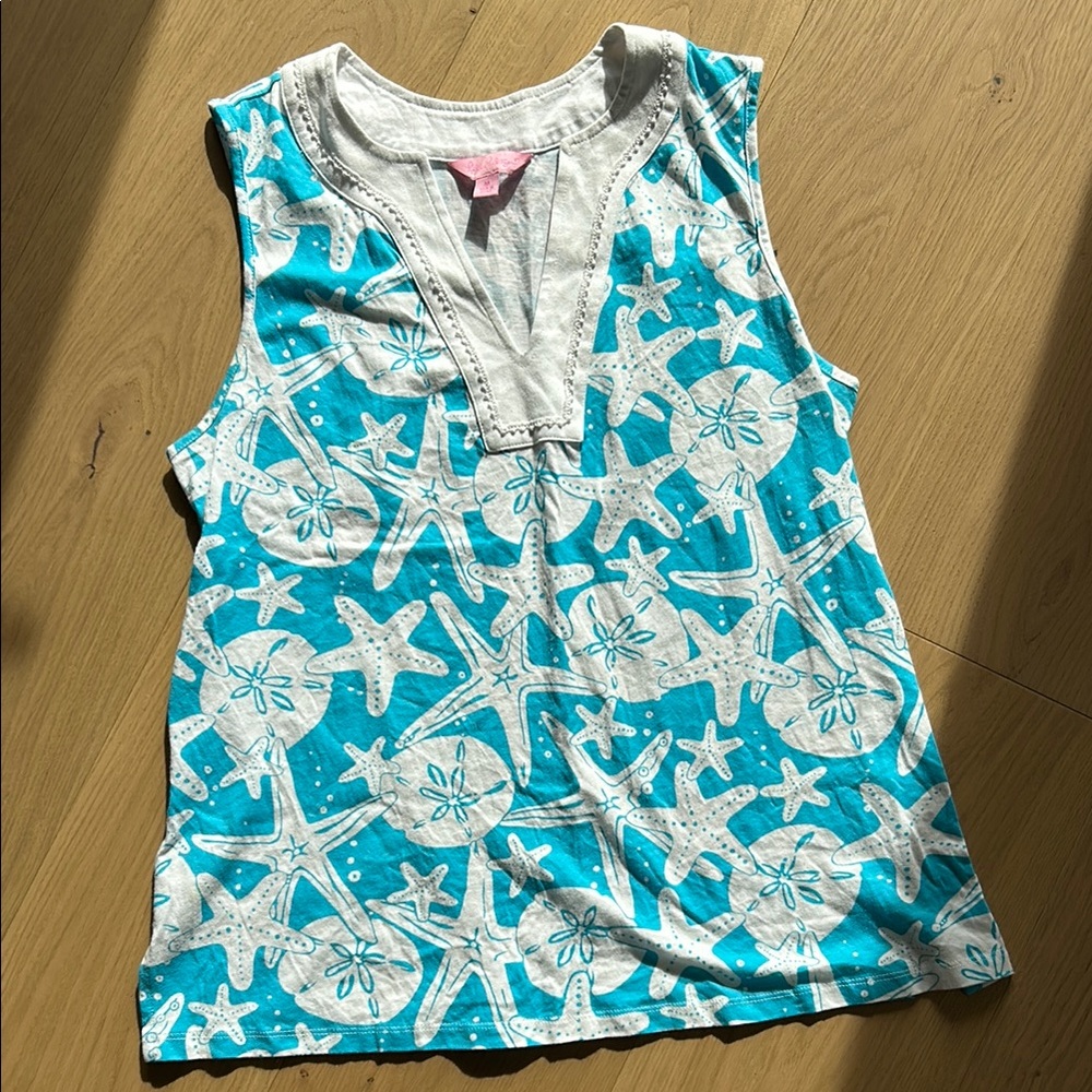 Lily Pulitzer Blue and White Starfish Tank Top